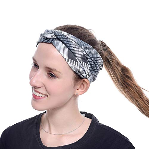 Tomppy Twist Turban Headbands for Women Girls Sports Hairband Plaid Criss Cross Head Wrap Headwear Hair Decor Blue