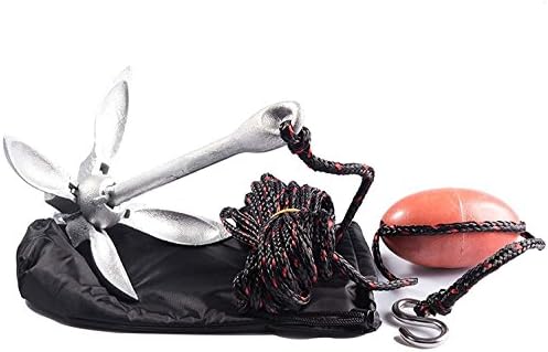 Faswin Complete Folding Anchor System for Canoes, Jet Skis, Dinghy, SUP, Paddle Board &amp; Small Boats - 3.5lbs Iron Anchors include 40 FT Marine Rope, Buoy Ball, Hook and Storage Bag