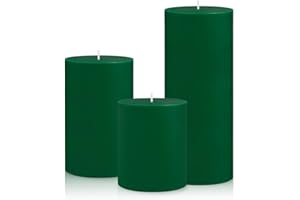 HAOSON 3 Packs Different Size Green Pillar Candles, Unscented Dripless 2.75x3, 2.75x4, 2.75x6 Inch Colored Cylinder Candles for Home Power Outage Dinner Table St. Patrick's Day Decoration