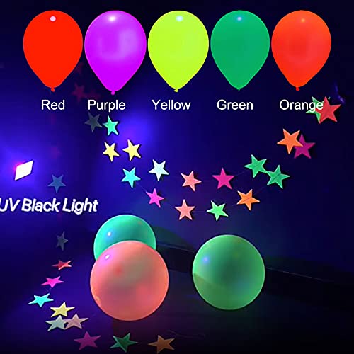 Neon Birthday Party Supplies 52 Pieces Glow Neon Party Decorations for Adults Kids,12 Inch Blacklight Party Balloons and Neon Paper Garland Banner,Cake Toppers,Table Cards,Silicone Wristbands