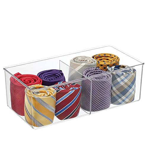 mDesign Plastic 2 Compartment Divided Drawer and Closet Storage Bin