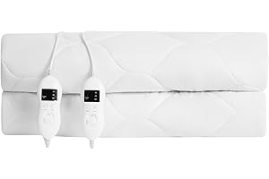 AYGE Heated Mattress Pad Queen Size with Dual Control - Quilted Electric Mattress Pad Cover - Electric Bed Warmer with Deep Pocket, Machine Washable, Pure White