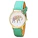 Vavna Women's Big Colorful Elephant Print Gold Dial Leather Quartz Ladies Watch Mint Green