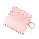 Slim PU Leather Pocket Wallet Card Holder Credit Card Case With Keyring for Women (Pink)
