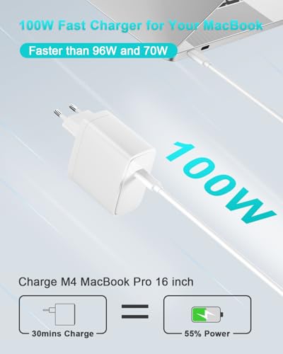 USB C Charger 100W Compatible with MacBook Pro 16 14 Inch, MacBook Air 15 13 Inch 2025 2024 2023 2022 2021 2020 2019 2018 M4 M3 M2 M1, USB-C Charging Cable 2M 5A (White)