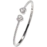 ZqlDDayUP Womens Cute Love Heart Open Cuff Bangle Bracelet 18K Gold Silver Plated Cubic Zirconia Bangle Bracelet, Heart Cuff Bracelet Hip Hop Jewelry Gift for Women