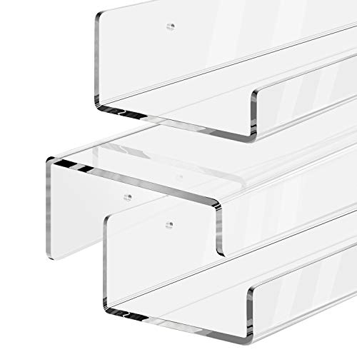NEARPOW Acrylic Floating Wall Ledge Shelf, Set of 3 15 inches Clear Shelves for Bathroom, Kitchen Storage, Living Room, Office and Library for Kids, Extra Strong and Easy to Wall Mount - Thumbnail 6