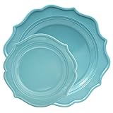 Tiger Chef 96-Pack Sea Blue Color Scalloped Rim Disposable Party Supplies Set for 48 Guests, includes 48 10-Inch Dinner Plates, 48 8-Inch Hard Plastic Plates - New Color Limited Edition-