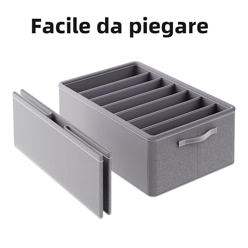 YOYIKKO 6 Pezzi Grandi Organizer per Armadio Vestiti 7 Scomparti, Cestelli Portaoggetti Impilabili, Contenitori per Vestiti Guardaroba per Maglioni, Magliette, Felpe Con Cappuccio (Grigio-178)