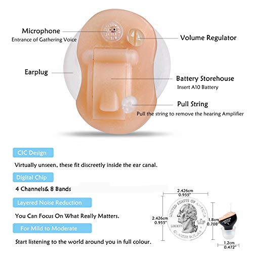 LAIWEN Digital Hearing Amplifier 4 Channels Invisible PSAP Noise Reduction with Volume Control