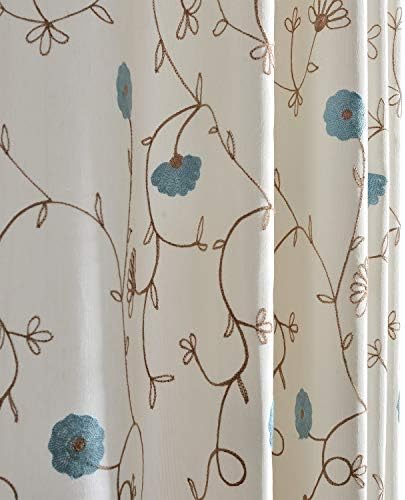 Anady Top Blue Flower Curtains Embroidered Drapes Elegant Decro Curtains Drapes for Living Room Grommet 100 inch Long 2017 New