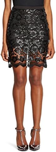 Renn Sequin Lace Scallop Hem Skirt in Black (size 8)
