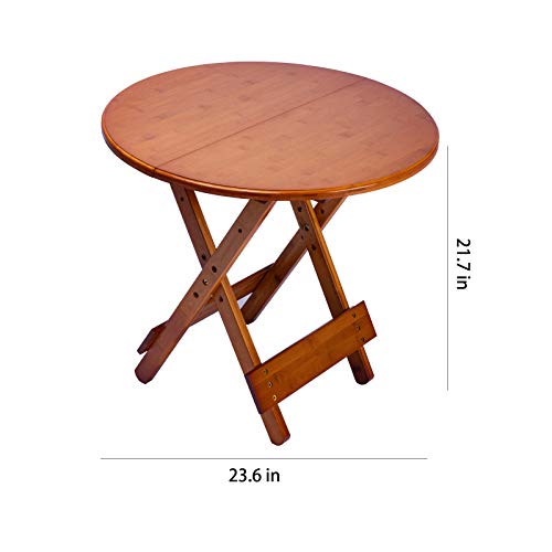 HANGYUAN Small Round Folding Coffee Table Made of Bamboo with Vintage