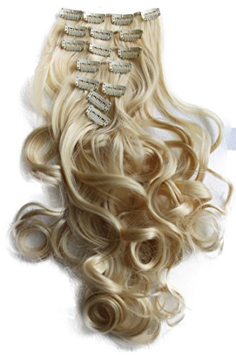 PRETTYSHOP XL SET 7pcs Full Head 24" Clip In Hair Extensions Hairpiece Curled Heat-Resisting (bleach blond 613 CE5-1)