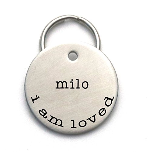 Simple Dog Tag Customized With Your Pet's Name and Phone, I am Loved - Engraved Metal ID - Cute