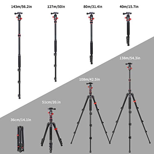 Zomei M5 Camera Tripod,Lightweight Travel Aluminum Tripod Monopod Compact Portable Photography Tripod Stand with 360 Degree Ball Head and Phone Clip for DSLR Cameras, Smartphone