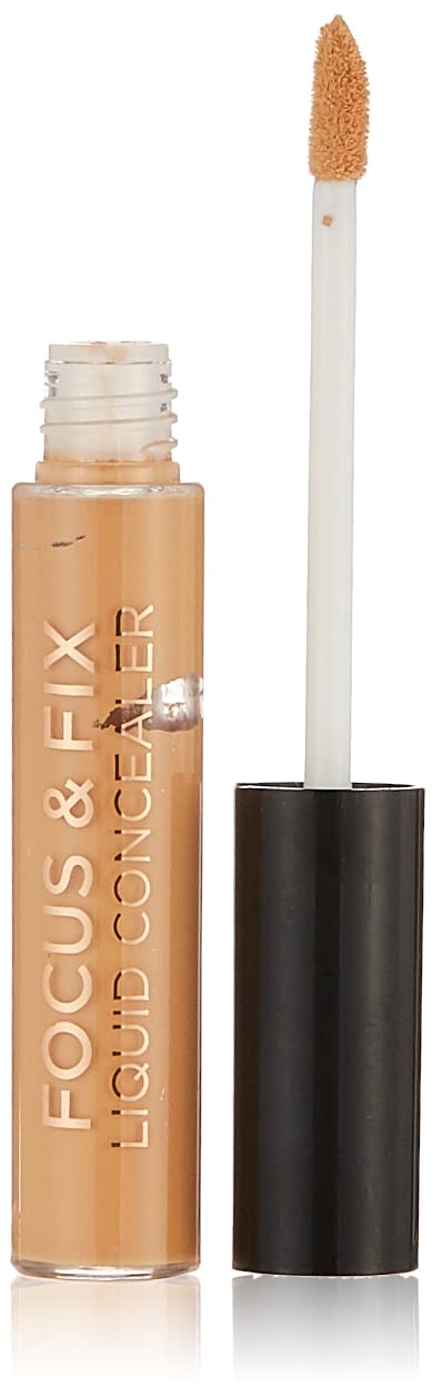 MAKEUP REVOLUTION Focus & Fix Liquid Concealer - Liquid Concealer Cream with Applicator - 08 Medium Dark - Makeup - Gluten and Cruelty - 5.8 g