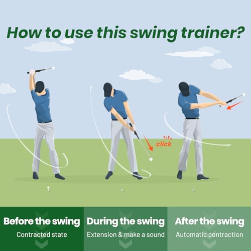 5-in-1 Retractable Golf Swing Trainer, Training Aid with Grip Trainer, Grip Correction for Beginners & Tempo Training for Advanced, Click Feedback, Arm Connection, Right/Left-Handed, Indoor/Outdoor