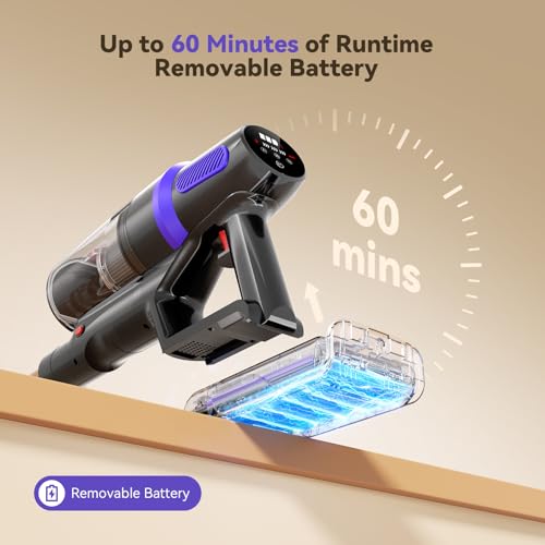 TechRise Cordless Vacuum Cleaner for Home, 550W 45KPa Powerful Suction with HEPA Filter, 60 Min Runtime,Self-Standing, Anti-Tangle Brush, LED Light for Pet Hair, Carpets, Hard Floor