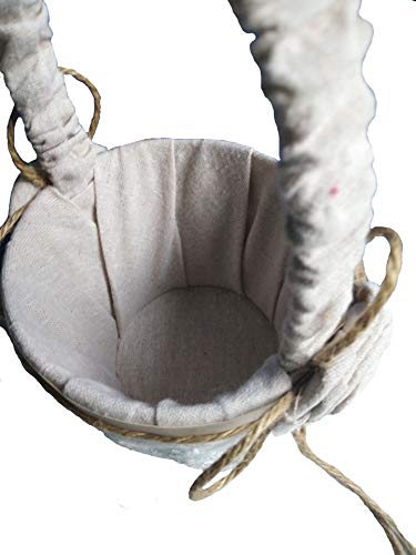 BETAULIFE Elegant Satin Bow Flower Girl Basket Ivory 2 pcs/Pack (14.5cm Jute)