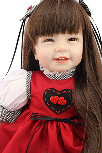 Oumeinuo22 Reborn Baby Dolls Realistic Newborn Lifelike Vinyl Silicone Toddler Doll Long Hair Smile Girl