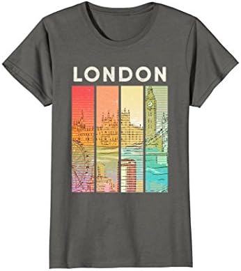Womens Retro London England Skyline Art Shirt : Cute Souvenir Gift Small Asphalt