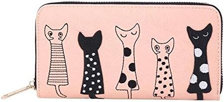 FXTXYMX Women Cute Cat Clutch Wallets Bifold Credit Card Holder Purse Handbags (Pink)