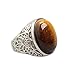 OAKKY Jewelry Men's Stainless Steel Carved Flower Pattern Vintage Amber Gem Stone Rings, Silver Size 10
