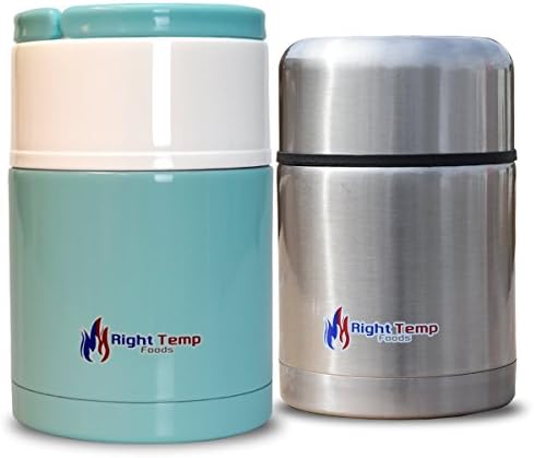 Right Temp Foods Stainless Steel Compact Bottle - 2 pack (Silver 20oz / Sea Green 27oz)