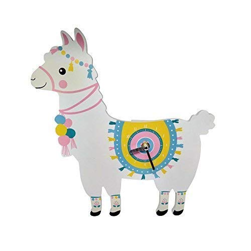 Llama Shaped Pink White Yellow Wooden Hanging Wall Clock H29CM X W31CM X D1CM