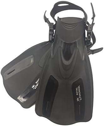 Adult Travel Short Fins for Snorkeling Scuba and Free Diving by Royal Snorkel-- Adjustable Lightweight and Flexible -- Open Heel Design -- For Men and Women (Black, L/XL)