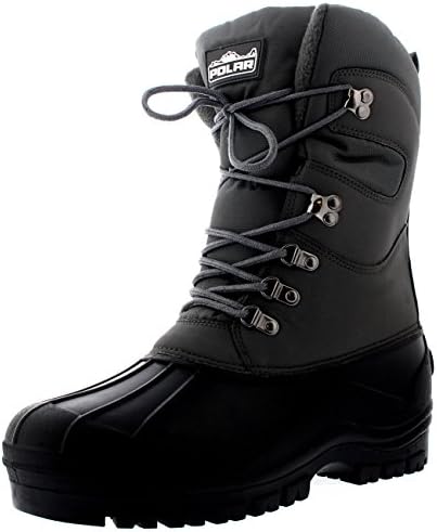 PolarMens Tall Nylon Mesh With Overlay Duck Waterproof Sole Lace Up Winter Snow Boots