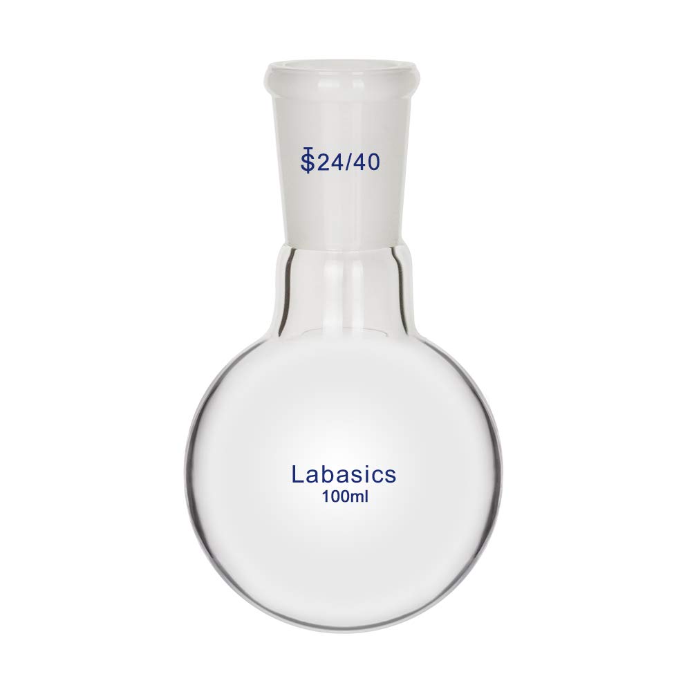 Labasics Glass 100ml Single Neck One Neck Round Bottom Flask RBF, with 24/40 Standard Taper Outer Joint, 100ml