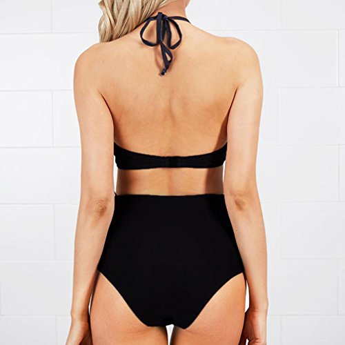Bikini Set,Han Shi Women Fashion Printing Halter Push-Up Padded Bra Swimsuit Swimwear (Black, L)