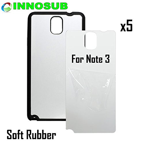 5 x Samsung Galaxy Note 3-Rubber-black - blank dye case + inserts for dye Sublimation phone cover / blank Printable case, Made by INNOSUB™ USA