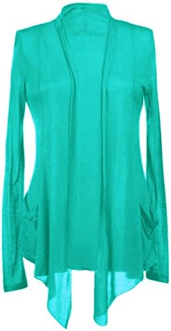 ACTIVE BASIC Long Sleeves with Pocket Shawl Collar Open Drape Cardigan L Viridine Green
