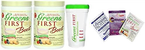 Greens First Boost, French Vanilla, 10.5-Ounce 2 PACK With FREE Shaker Cup and 3 Sample Packets (Samples May Vary)