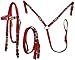D.A. Brand Deluxe Nylon Bridle/Breast Collar w/Braided Rawhide Trim Horse Tack(Red Draft)thumb 4