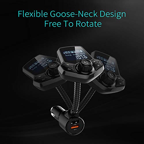 Bluetooth FM Transmitter Car, VIKASI Wireless in-Car Radio Transmitter Adapter Car Kit QC3.0 USB Car Charger, Car MP3 Music Player Support TF Card USB Flash Drive (Black)