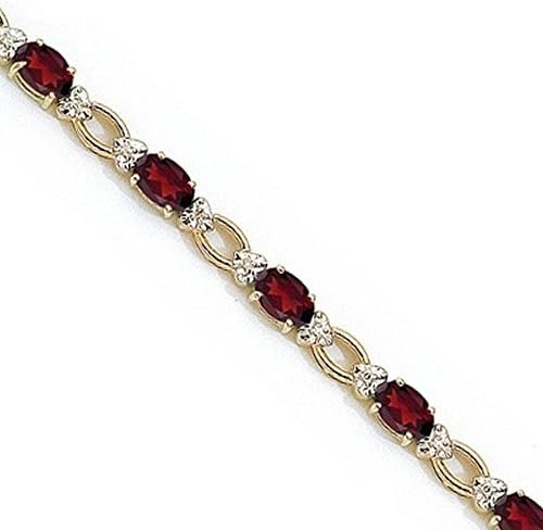 Oval Garnet and Diamond Link Bracelet 14k Yellow Gold (6.72 ctw)