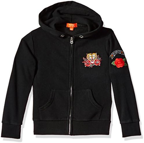 Butter Little Girls' Long Sleeve Fleece Hoodie, Printed Zip Hoodie Black, 6