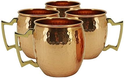 QUBIC INC Handmade Pure Copper Hammered Moscow Mule Mug (Set Of 4)