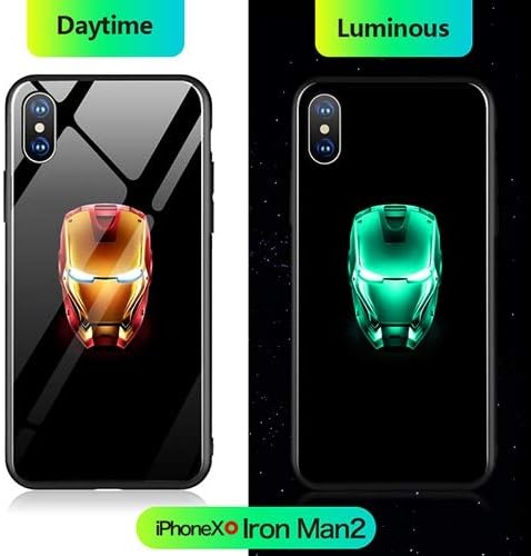 Marvel Avengers Batman Captain America Iron Man Superman Luminous Glass Case for iPhone X 7 8 6 6s Plus 5s SE XS Max Case (Iron Man - for iPhone 6 6s)