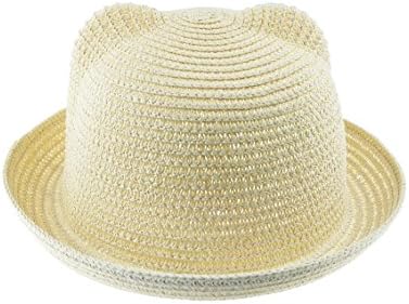 Baby Summer Spring Straw Sun Hat Kids Fashion Women Cute Lovely Cat Ear Lovely Beach Cap (Beige)