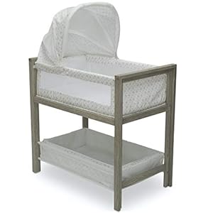 Simmons Kids Farmhouse 2-in-1 Wood Bedside Bassinet Sleeper and Changer – Portable Crib and Changing Table with High-End…