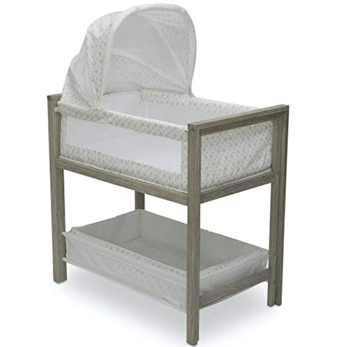 Simmons Kids Farmhouse 2-in-1 Wood Bedside Bassinet Sleeper and Changer – Portable Crib and Changing Table with High-End…