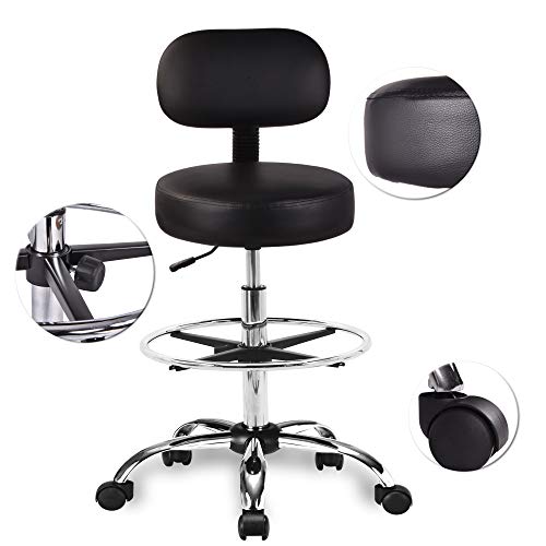 Amolife Drafting Chair Rolling Stool Height Adjustable Swivel with Back