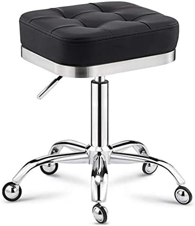 Caseyaria Square Salon Rolling Stools on 5 Wheels Adjustable Height Swivel Stainless Steel Structure Work Stool SPA Medical Chair,Black
