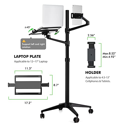 viozon Tablet and Laptop Floor Stand, 2in1 Rolling Adjustable Dual