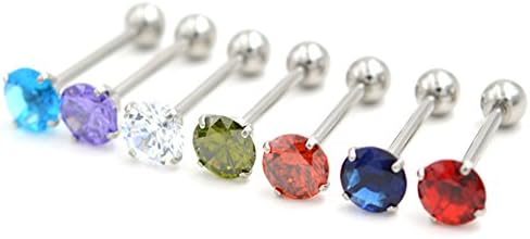CrazyPiercing 7Pcs 7mm Cubic Zirconia Tongue Ring Barbells Piercing Retainer 14 Gauge